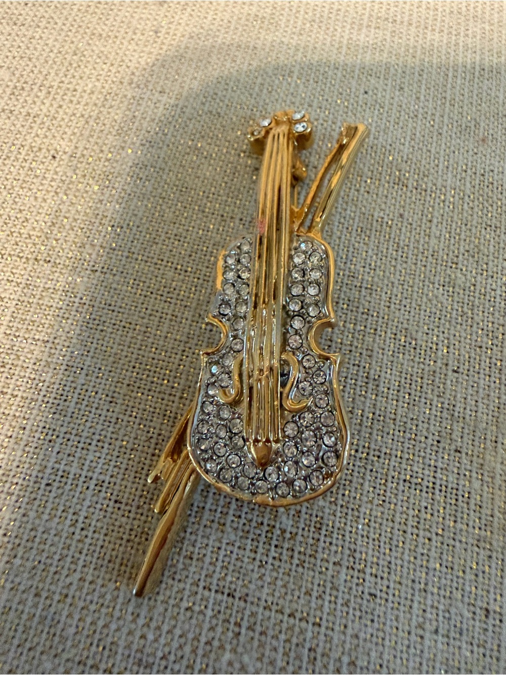 Gold-Tone Violin Crystal Brooch — Women Jewelry